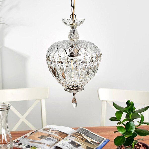ORION Arila lampă suspendată, sticlă cristal, Ø 25 cm, reglabil, Transparent, Camera de zi / sufragerie, Metal, Antichitate