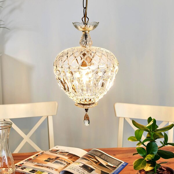 ORION Arila lampă suspendată, sticlă cristal, Ø 25 cm, reglabil, Transparent, Camera de zi / sufragerie, Metal, Antichitate