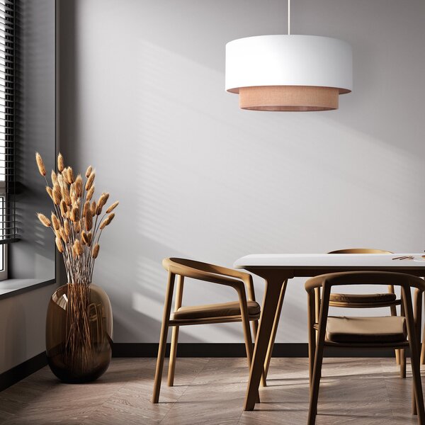 Duolla Lampă suspendată Boho, alb/maro, Ø 45 cm, din material textil, reglabil, Alb, dormitor, Metal