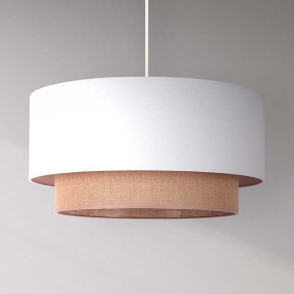 Duolla Lampă suspendată Boho, alb/maro, Ø 45 cm, din material textil, reglabil, Alb, dormitor, Metal