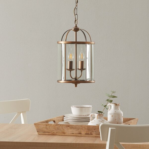Steinhauer Lampă suspendată Pimpernel, Ø 23 cm, bronz, sticlă transparentă, reglabil, Bronz / Alamă Veche, Hol, Metal, Antichitate