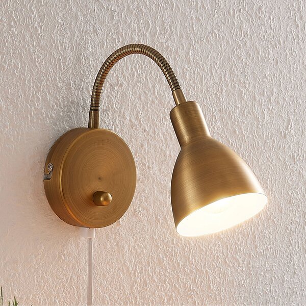 Lindby Aplică de perete Amrei, alamă antică, 42 cm, priză, dimabil, reglabil, Bronz / Alamă Veche, Camera de zi / sufragerie, Metal, Antichitate, Lumină de lectură
