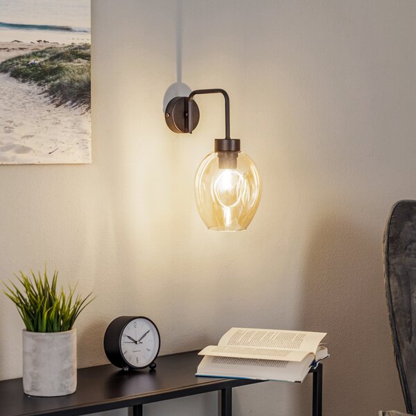 EMIBIG LIGHTING Aplică de perete Lukka, 1 bec, negru/chihlimbar, reglabil, Negru, Camera de zi / sufragerie, Metal, Modern