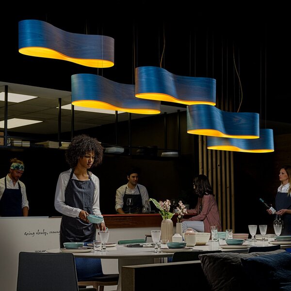 LZF LAMPS New Wave lampă suspendată, albastru/galben, reglabil, Albastru, Camera de zi / sufragerie, Lemn, Design