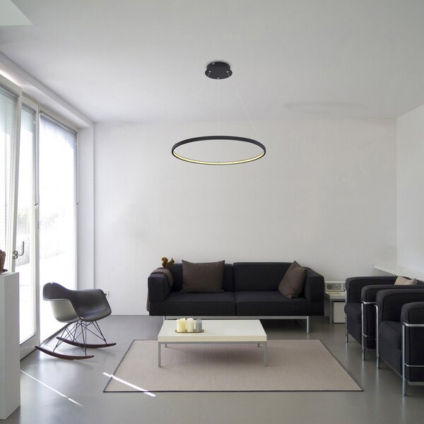 Globo Lampă suspendată LED Ralph, 1 bec, negru, Ø 60cm, Negru, Camera de zi / sufragerie, Metal