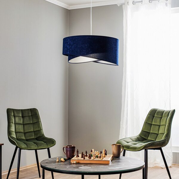 Maco Design Lampă suspendată Vivien, două culori, albastru/argintiu, reglabil, Albastru, Camera de zi / sufragerie, Țesătură / Textil, Modern