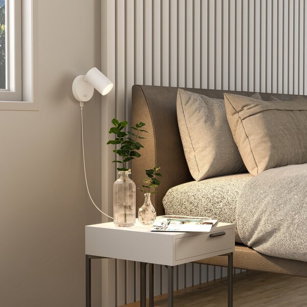 Deko-Light Spot de perete CAN TILT, alb, Ø 10 cm, metal, întrerupător, USB, Alb, Camera de zi / sufragerie, Aluminiu, Perete rotund