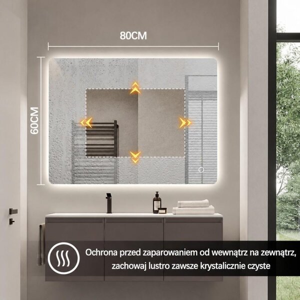 Erga Kalami, oglindă LED fără ramă cu încălzire și control tactil, 80 × 60 cm, ERG-YKA-MR.KALAMI-60X80