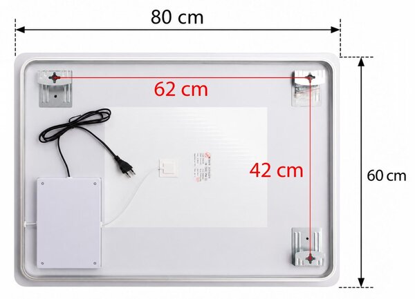 Erga Kalami, oglindă LED fără ramă cu încălzire și control tactil, 80 × 60 cm, ERG-YKA-MR.KALAMI-60X80