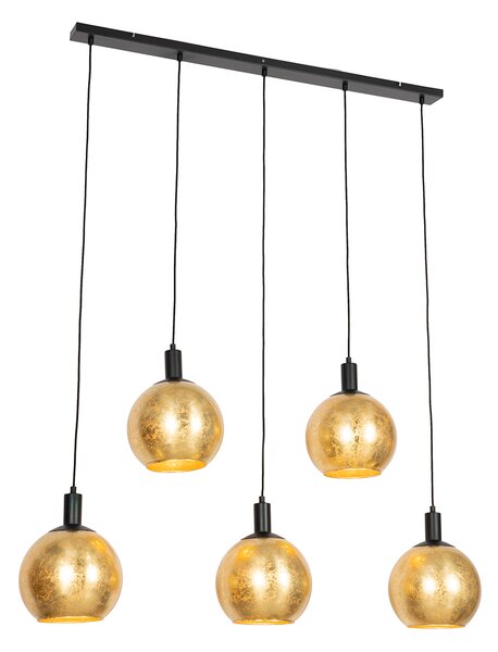 Lampă suspendată de design neagră cu sticlă aurie cu 5 lumini - Bert