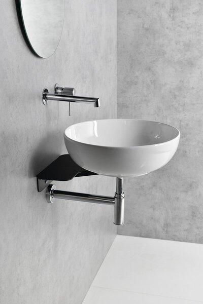 Sapho Tetris, lavoar rotund de perete cu suport pentru baterie încastrată, 415x140mm, alb, TZ429-02