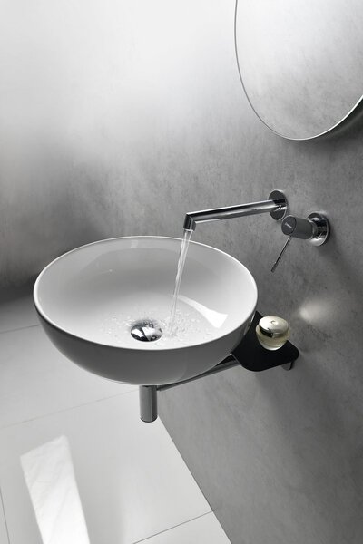 Sapho Tetris, lavoar rotund de perete cu suport pentru baterie încastrată, 415x140mm, alb, TZ429-02