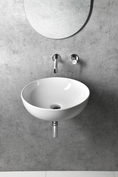 Sapho Tetris, lavoar rotund de perete cu suport pentru baterie încastrată, 415x140mm, alb, TZ429-02
