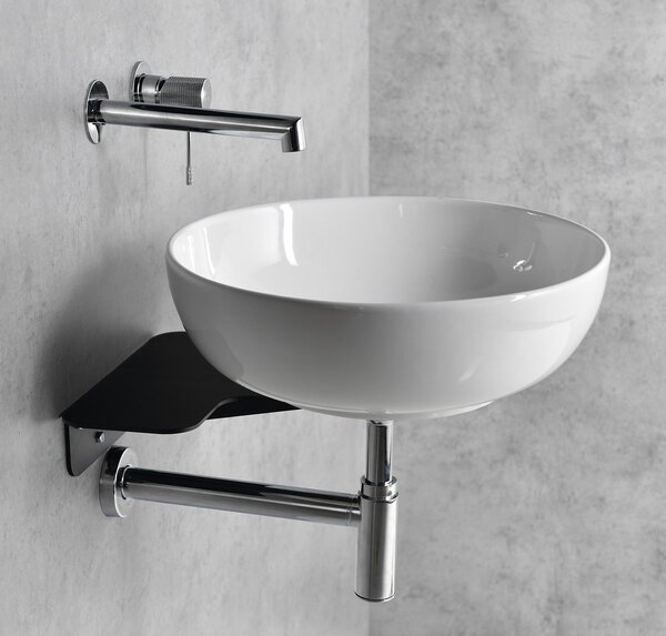 Sapho Tetris, lavoar rotund de perete cu suport pentru baterie încastrată, 415x140mm, alb, TZ429-02