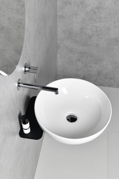 Sapho Tetris, lavoar rotund de perete cu suport pentru baterie încastrată, 415x140mm, alb, TZ429-02