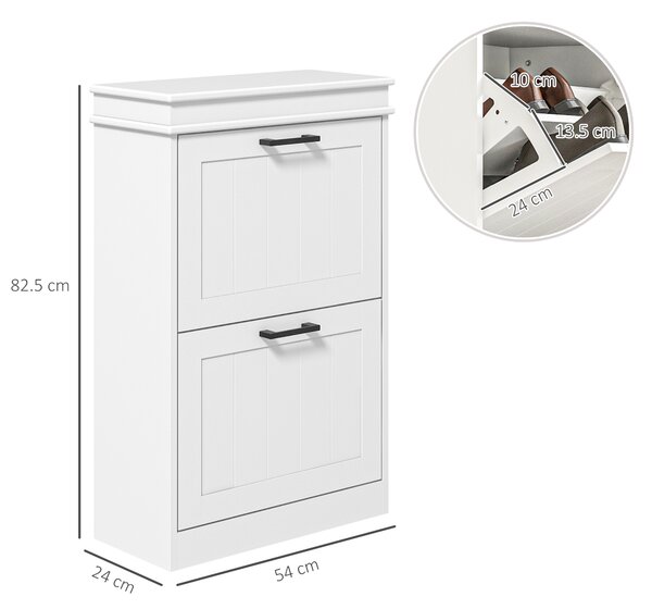 HOMCOM Dulap pentru Pantofi Spațios cu 2 Sertare Rabatabile pentru 10 Perechi de Pantofi, 54x24x82,5 cm, Alb | Aosom Romania