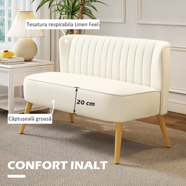 HOMCOM Canapea cu 2 Locuri din Material Textil fără Brațe, Canapea cu Picioare din Lemn, 117x56,5x77 cm, Verde | Aosom Romania