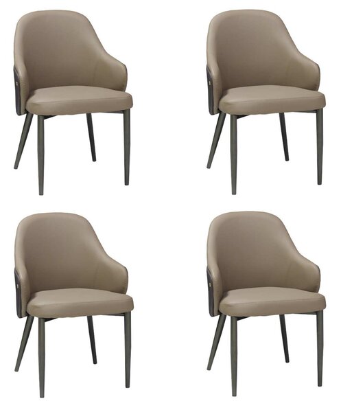 Set 4 Scaune Bucătărie Riva Maro, Piele Sintetică, Picioare Metalice Negre, 85 × 47 × 60 cm