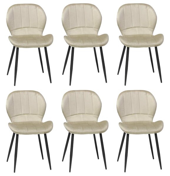Set 6 Scaune Bucătărie Topaz Cappuccino, tapițate cu catifea, picioare metalice negre, 86 × 50 × 39 cm
