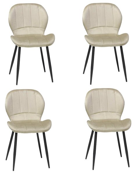 Set 4 Scaune Bucătărie Topaz Cappuccino, tapițate cu catifea, picioare metalice negre, 86 × 50 × 39 cm
