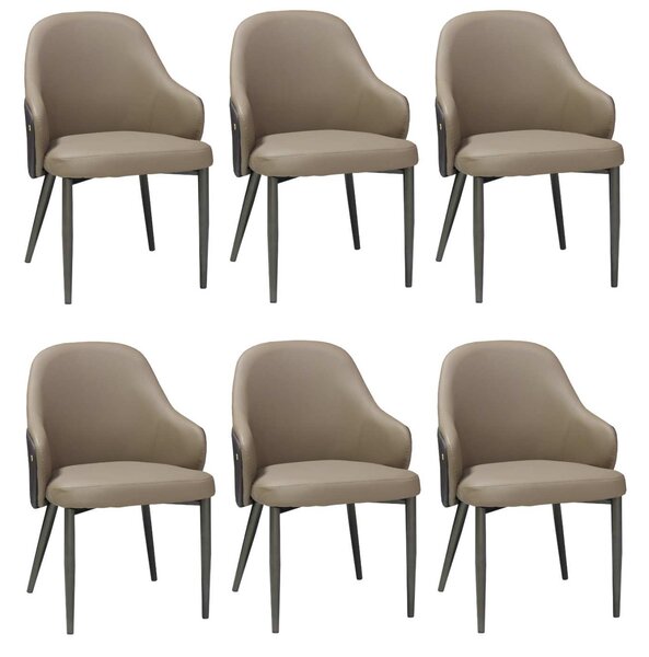 Set 6 Scaune Bucătărie Riva Maro, Piele Sintetică, Picioare Metalice Negre, 85 × 47 × 60 cm