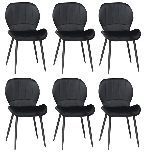 Set 6 Scaune Bucătărie Topaz Negru, tapițate cu catifea, picioare metalice negre, 86 × 50 × 39 cm