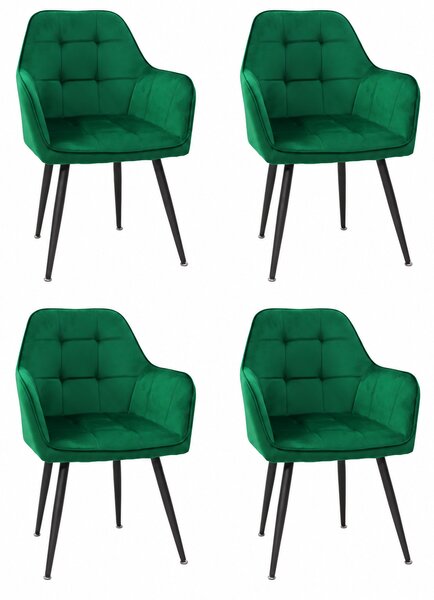 Set 4 Scaune Bucătărie Perla Verde, tapițate cu material textil catifelat, picioare metalice negre, 87×45×58 cm