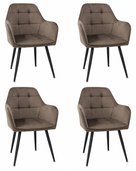 Set 4 Scaune Bucătărie Perla Maro, tapițate cu material textil catifelat, picioare metalice negre, 87×45×58 cm