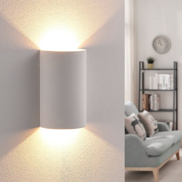 Lindby Aplică de perete cu LED Jenke, înălțime 16 cm, alb, gips, Alb, Camera de zi / sufragerie, Tencuială / Argilă, Modern