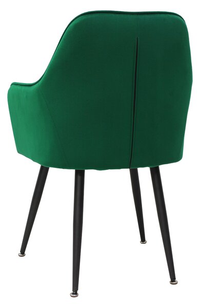 Set 4 Scaune Bucătărie Perla Verde, tapițate cu material textil catifelat, picioare metalice negre, 87×45×58 cm