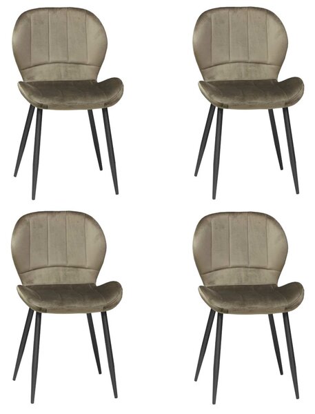Set 4 Scaune Bucătărie Topaz Maro, tapițate cu catifea, picioare metalice negre, 86 × 50 × 39 cm
