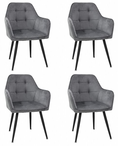 Set 4 Scaune Bucătărie Perla Gri, tapițate cu material textil catifelat, picioare metalice negre, 87×45×58 cm