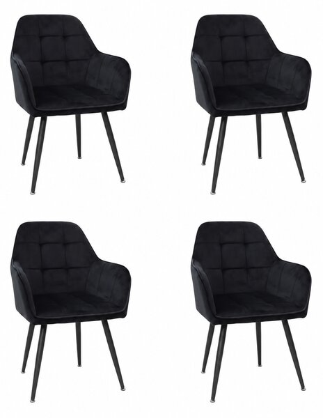 Set 4 Scaune Bucătărie Perla Negru, tapițate cu material textil catifelat, picioare metalice negre, 87×45×58 cm