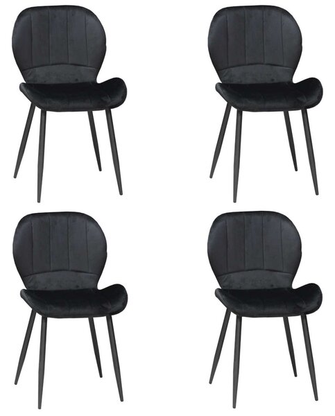 Set 4 Scaune Bucătărie Topaz Negru, tapițate cu catifea, picioare metalice negre, 86 × 50 × 39 cm