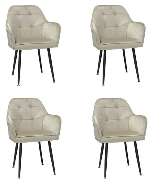 Set 4 Scaune Bucătărie Perla Cappuccino, tapițate cu material textil catifelat, picioare metalice negre, 87×45×58 cm