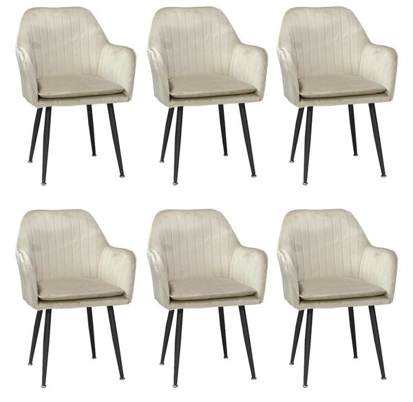 Set 6 Scaune Bucatarie Coral Cappuccino, tapitate cu material textil catifelat, picioare metalice negre, 85×80×60 cm