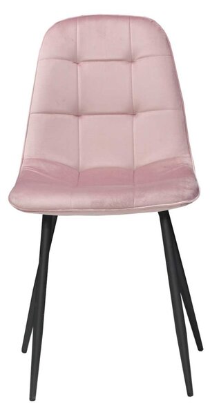 Set 4 Scaune Bucătărie Gya Roz, tapițate cu material textil catifelat, picioare metalice negre, 91 × 45 cm