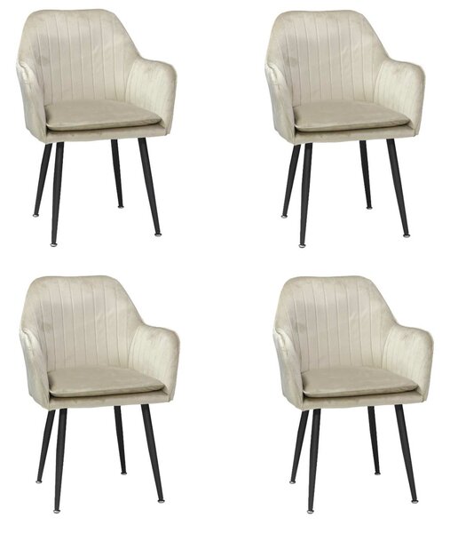 Set 4 Scaune Bucatarie Coral Cappuccino, tapitate cu material textil catifelat, picioare metalice negre, 85×80×60 cm