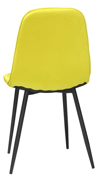 Scaun Bucătărie Gya Galben, tapițat cu material textil catifelat, picioare metalice negre, 91 × 45 cm