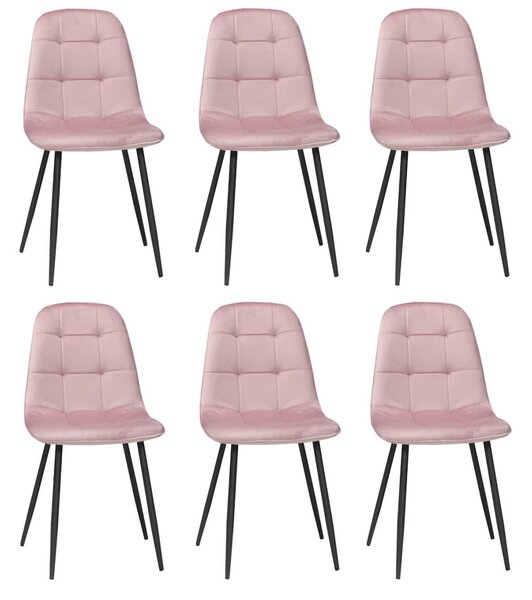 Set 6 Scaune Bucătărie Gya Roz, tapițate cu material textil catifelat, picioare metalice negre, 91 × 45 cm