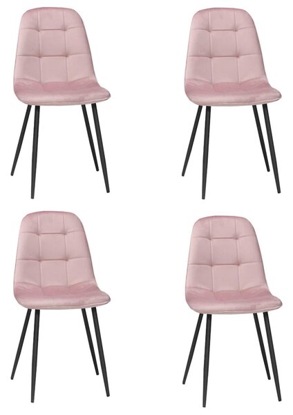 Set 4 Scaune Bucătărie Gya Roz, tapițate cu material textil catifelat, picioare metalice negre, 91 × 45 cm