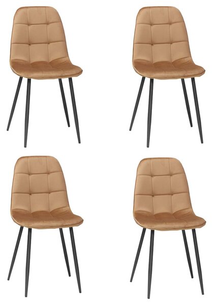 Set 4 Scaune Bucătărie Gya Maro Deschis, tapițate cu material textil catifelat, picioare metalice negre, 91 × 45 cm