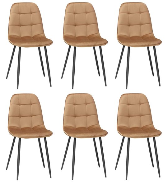 Set 6 Scaune Bucătărie Gya Maro Deschis, tapițate cu material textil catifelat, picioare metalice negre, 91 × 45 cm