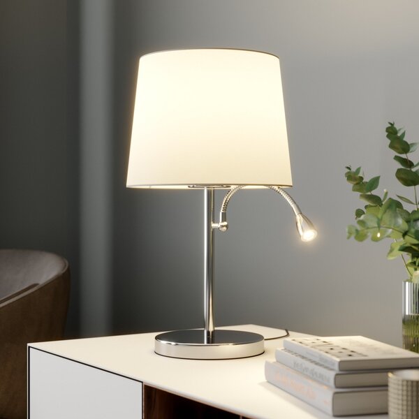 Lindby lampă de masă Benjiro, alb, textil, lectură, 52cm, Alb, Camera de zi / sufragerie, Țesătură / Textil, Modern, Lumină de lectură