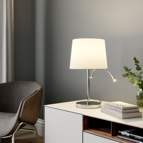 Lindby lampă de masă Benjiro, alb, textil, lectură, 52cm, Alb, Camera de zi / sufragerie, Țesătură / Textil, Modern, Lumină de lectură