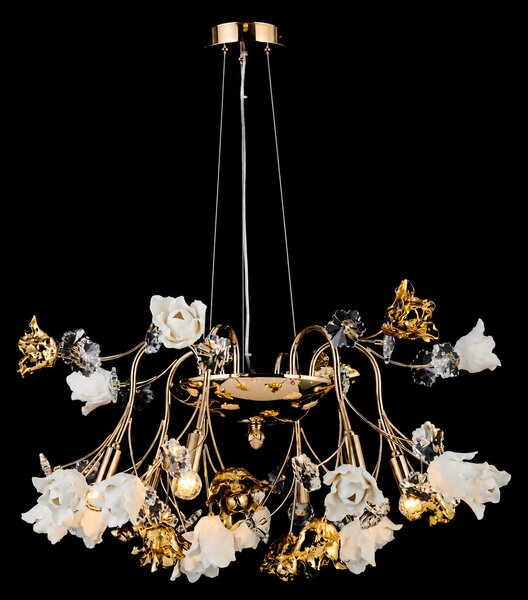 Lustra Rosalia cu Flori Ceramice, 6 Brate, Finisaj Gold - Bussy Lighting 7220-6P