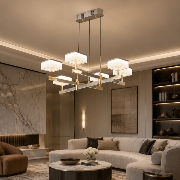 Lustra Milano LED cu 6 Brate, Finisaj Aluminiu Periat - Gold Bussy Lighting 5876-6