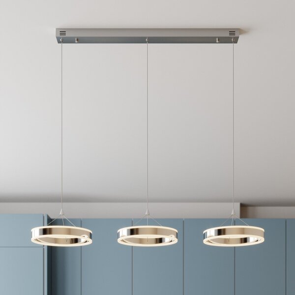 Lucande lampă suspendată LED Lyani, 115cm, 3 becuri, crom, dimabil, reglabil, Metalic, Camera de zi / sufragerie, Metal, Modern