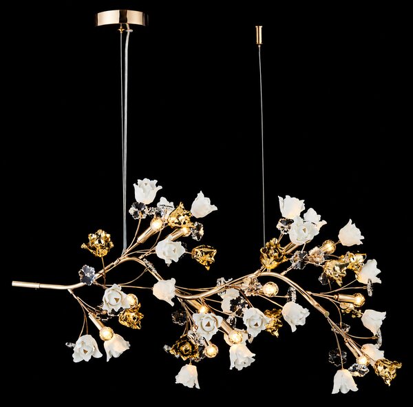 Lustra Rosalia cu Flori Ceramice Tip Creanga, 12 Brate, Finisaj Gold - Bussy Lighting 7220-12PL