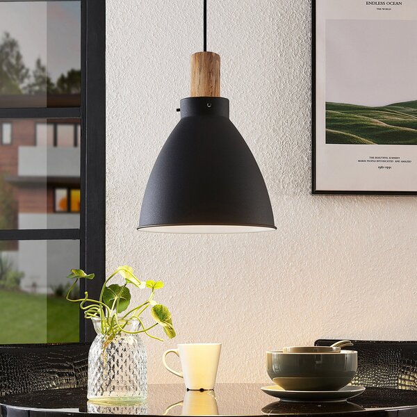 Lindby Lampă suspendată Trebale, E27, Ø 28 cm, negru, metal, reglabil, Negru, Camera de zi / sufragerie, Metal, Scandinavă